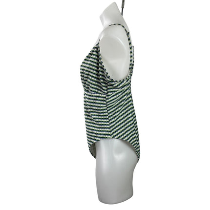 Shade & Shore Green Striped Sleeveless V Neck One Piece Swimsuit Swimwear XS