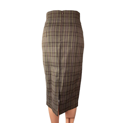 Reorg Women's Brown Pleated High Waisted Pencil Slit Career Midi Skirt Size S