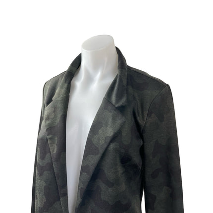 Rachel Zoe Black Green Camo Army Long Sleeve Open Blazer Coat Jacket Size S
