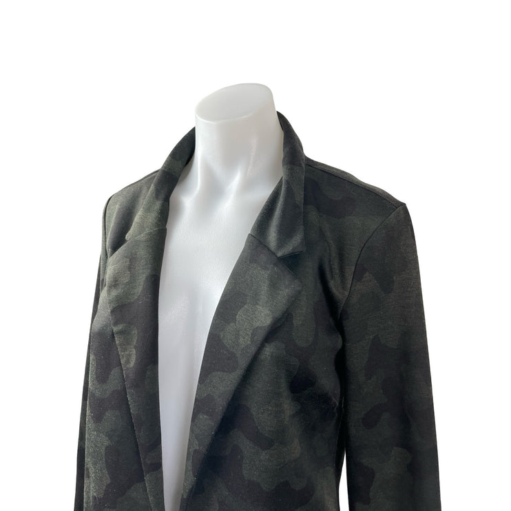Rachel Zoe Black Green Camo Army Long Sleeve Open Blazer Coat Jacket Size S