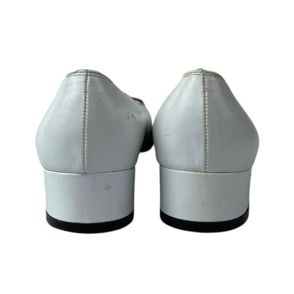 Salvatore Ferragamo White Color Block Leather Block Heels Slip On Pump Shoes 5.5