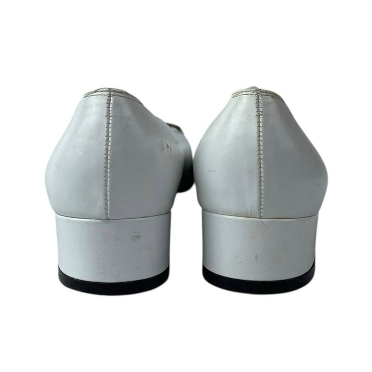 Salvatore Ferragamo White Color Block Leather Block Heels Slip On Pump Shoes 5.5