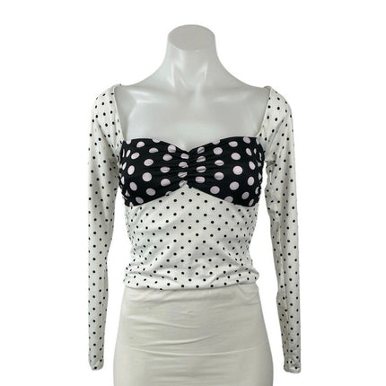 Niihai Black White Polka Dots Bustier Colorblock Long Sleeve Crop Top Size XS