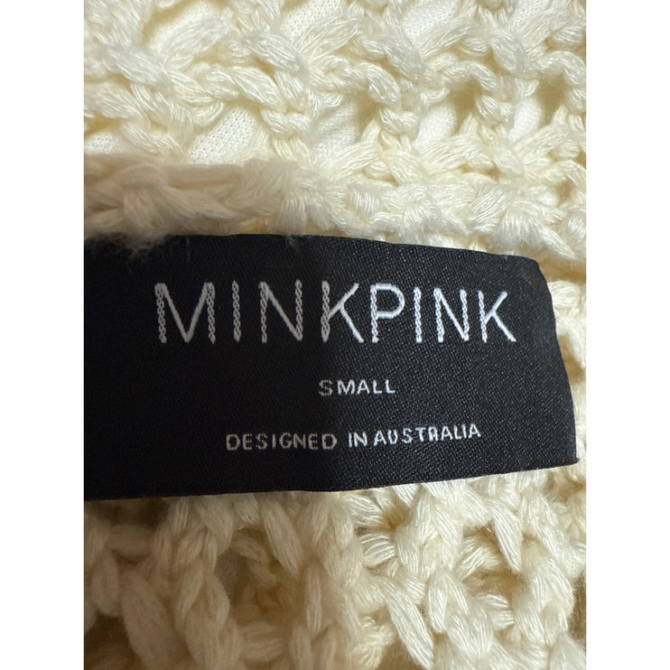 Mink Pink Cream Crochet Knit Sleeveless Sheer Mini Swim Cover Up Dress Size S