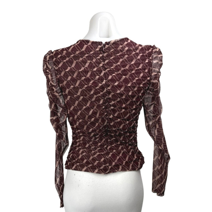 ASTR The Label Red Geometric Long Puff Sleeve Cutout Blouse Crop Top Size M