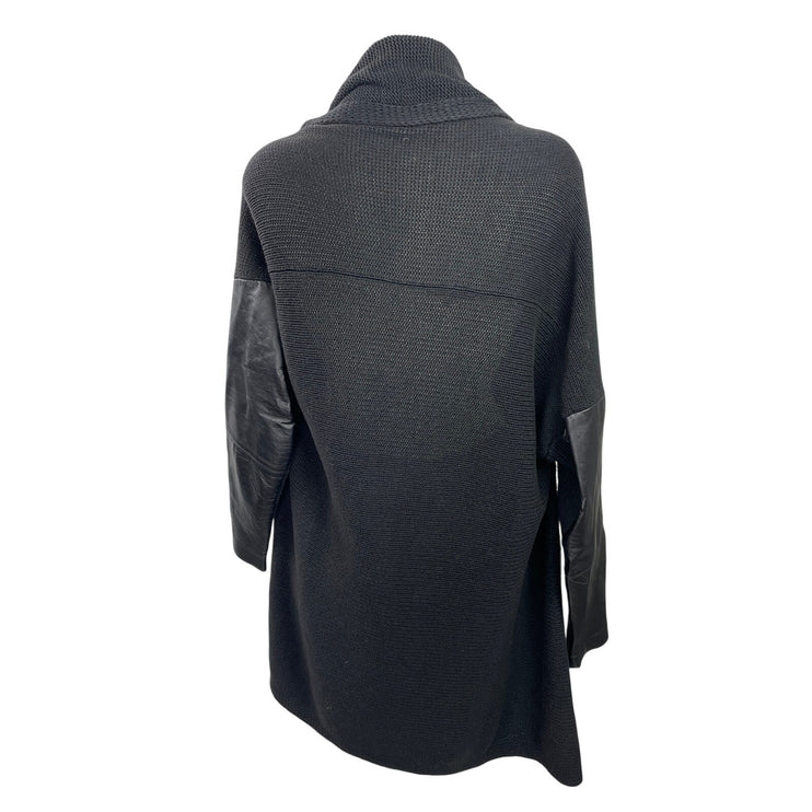 Maje Womens Black Knit Leather Long Sleeve Draoed Open Front Cardigan Sweater 3