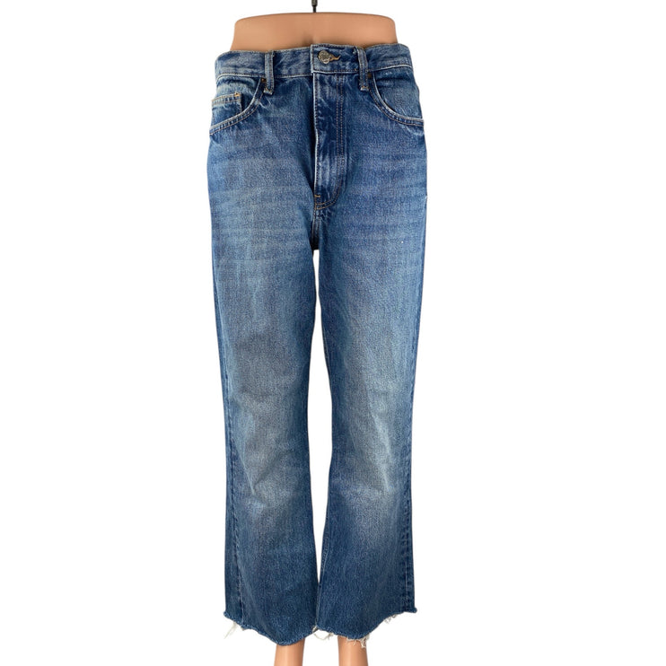 Zara Women's Blue High Rise Raw Frayed Hem Baggy Wide Leg Denim Jeans Pants Sz 6