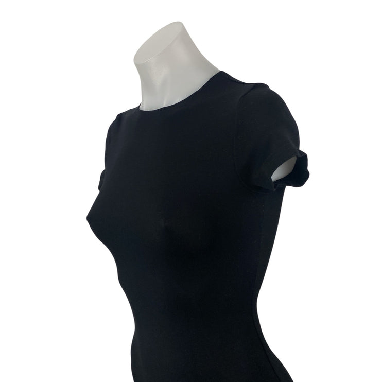 Princess Polly Black Short Sleeve Crew Neck Side Slit Maxi Bodycon Dress Size 0