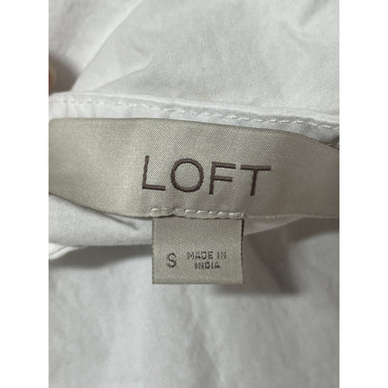 Ann Taylor LOFT White Short Puff Sleeve Tie Boxy Loose Shirt Blouse Top Size S