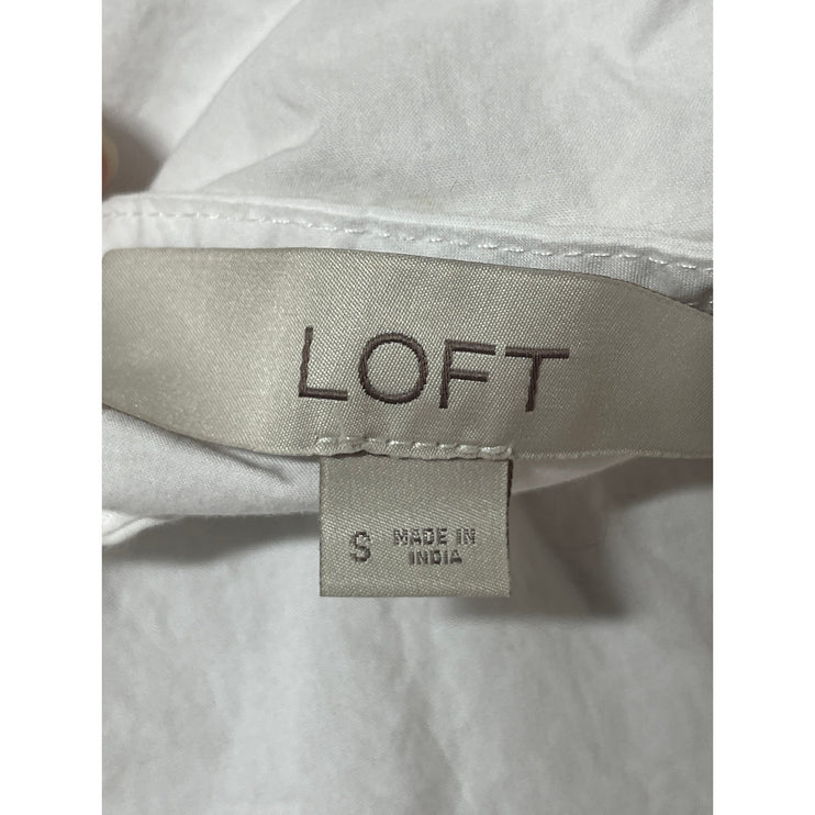 Ann Taylor LOFT White Short Puff Sleeve Tie Boxy Loose Shirt Blouse Top Size S
