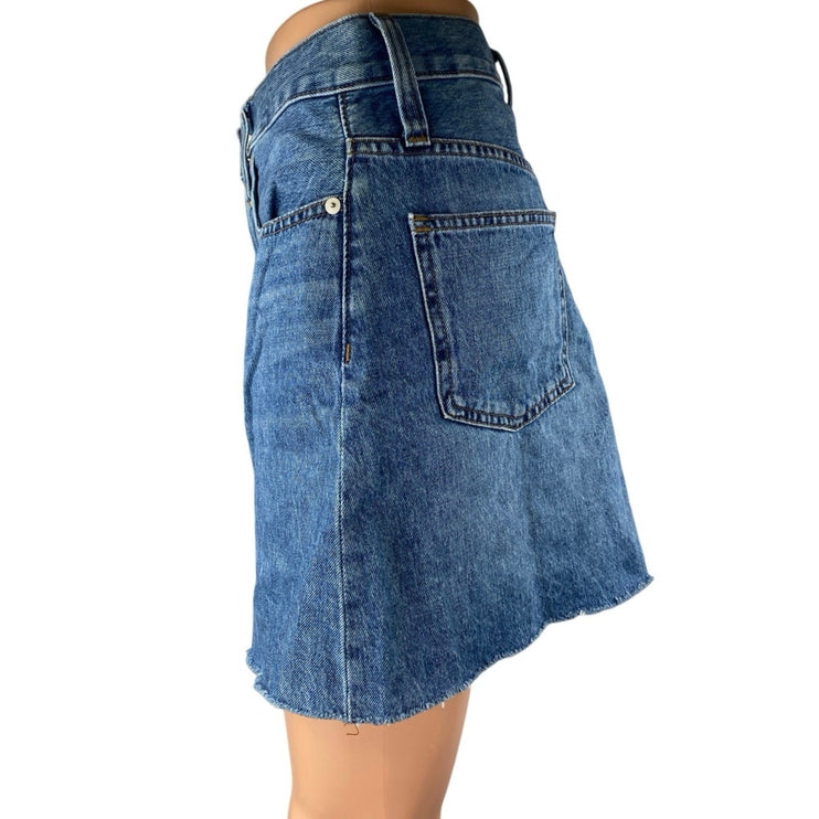 Madewell Rigid Women's Blue A Line Raw Hem Cut Off Denim Jean Skirt Size 25