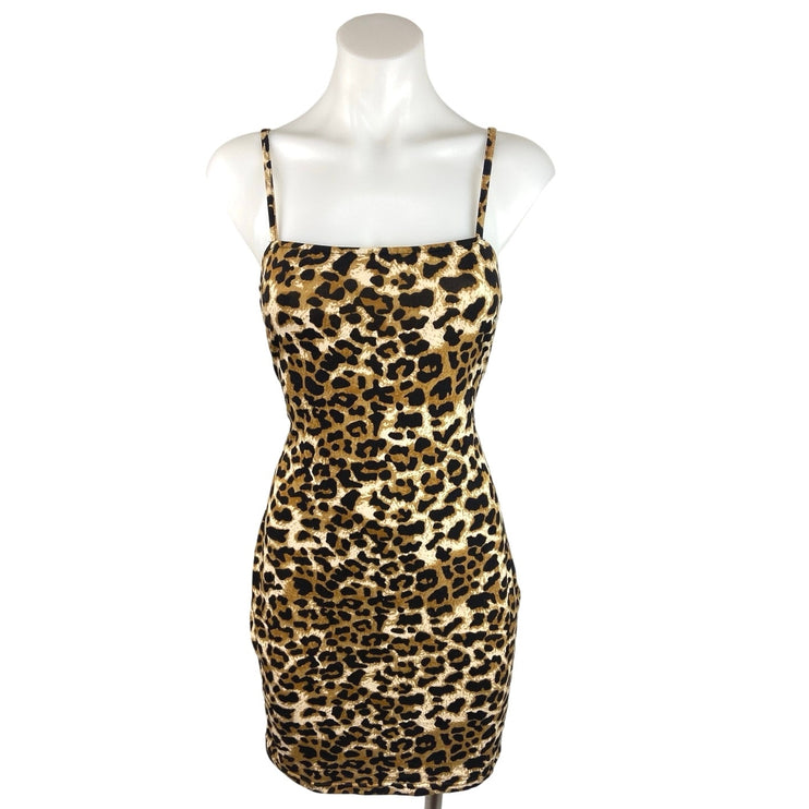 Shein Brown Black Leopard Print Spaghetti Strap Square Neck Bodycon Mini Dress M