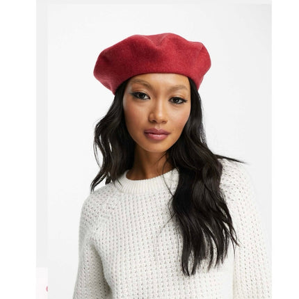 & Other Stories Women's Red Parisian French 100% Wool Classic Beret Hat One Size