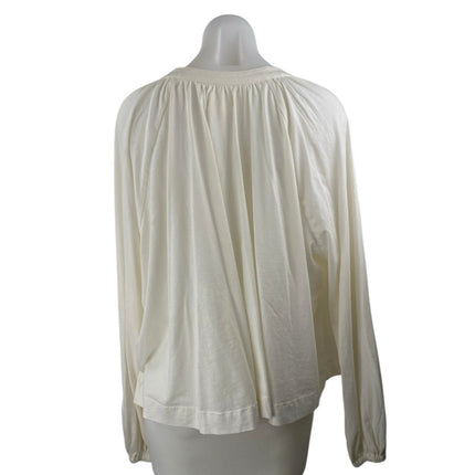 Anthropologie Maeve Women's White V-neck Long Puff Sleeve Crop Blouse Top Size L