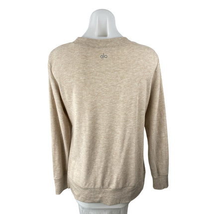 Alo Yoga Women's Beige Long Sleeve Side Slit Crew Neck Sweater Sweatshirt Top S