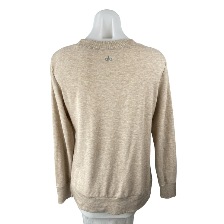 Alo Yoga Women's Beige Long Sleeve Side Slit Crew Neck Sweater Sweatshirt Top S