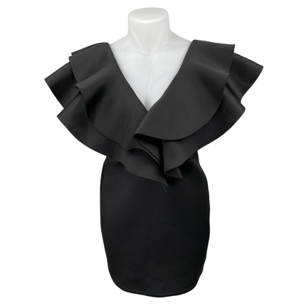 Daylight Black Tiered Ruffle Short Sleeve Deep V-Neck Mini Sheath Dress Size 2X