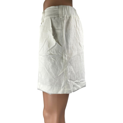 Walter Baker Women's White Linen High Waisted Pleated Casual Mini Shorts Size M