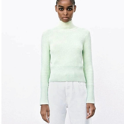 Zara Green Soft Feel Turtleneck Knit Cropped Long Sleeve Pullover