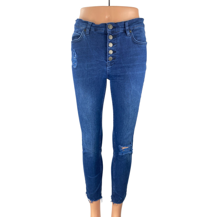 Free People Reagan Destroyed Distressed High Rise Skinny Denim Jeans Pants Sz 28
