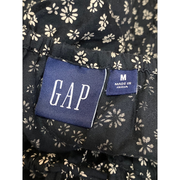 GAP Black Floral Smocked Puff Sleeve Tie Square Neck Mini Flare A-Line Dress M