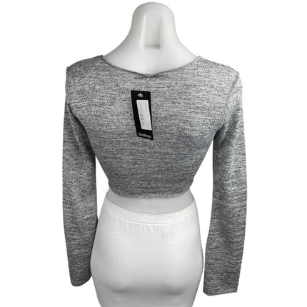 NEW Boohoo Women's Gray Exposed Seam Long Flare Sleeve Shirt Crop Sweater Top 4