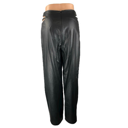 12th Tribe Black Cutout Waist High Rise Faux Leather Vegan Trousers Pants Size S