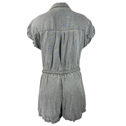 Nicole Miller Women's Gray Short Sleeve Collar Button Up Tie Jumpsuit Romper S