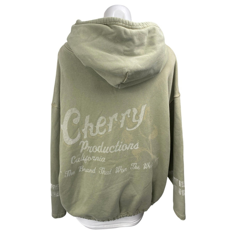 Cherry LA Green Striped Logo Print Cotton Hooded Hoodie Sweatshirt Top Size XL