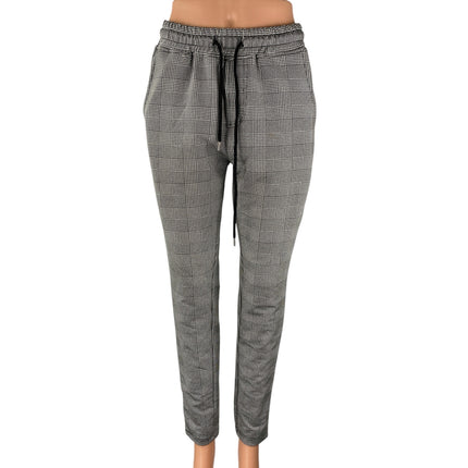 Project X Gray Plaid Check High Waist Drawstring Tapered Trousers Jogger Pants S