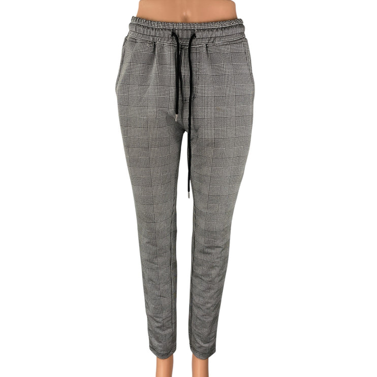 Project X Gray Plaid Check High Waist Drawstring Tapered Trousers Jogger Pants S