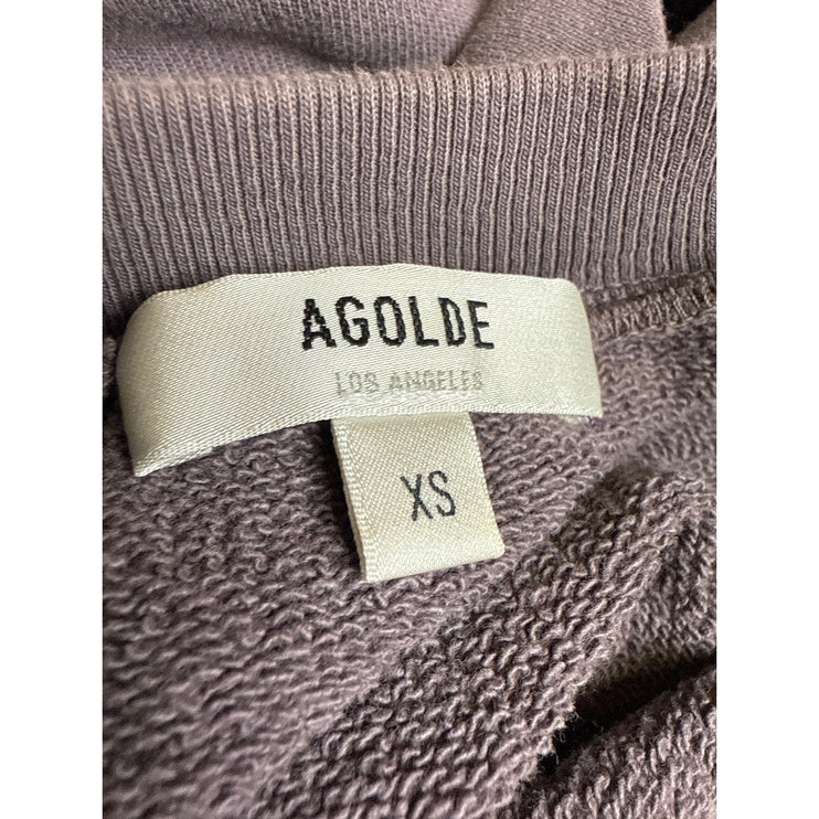 Agolde Low V-neck Women's Brown Fleece Long Balloon Sleeve Sweater Top Size XS