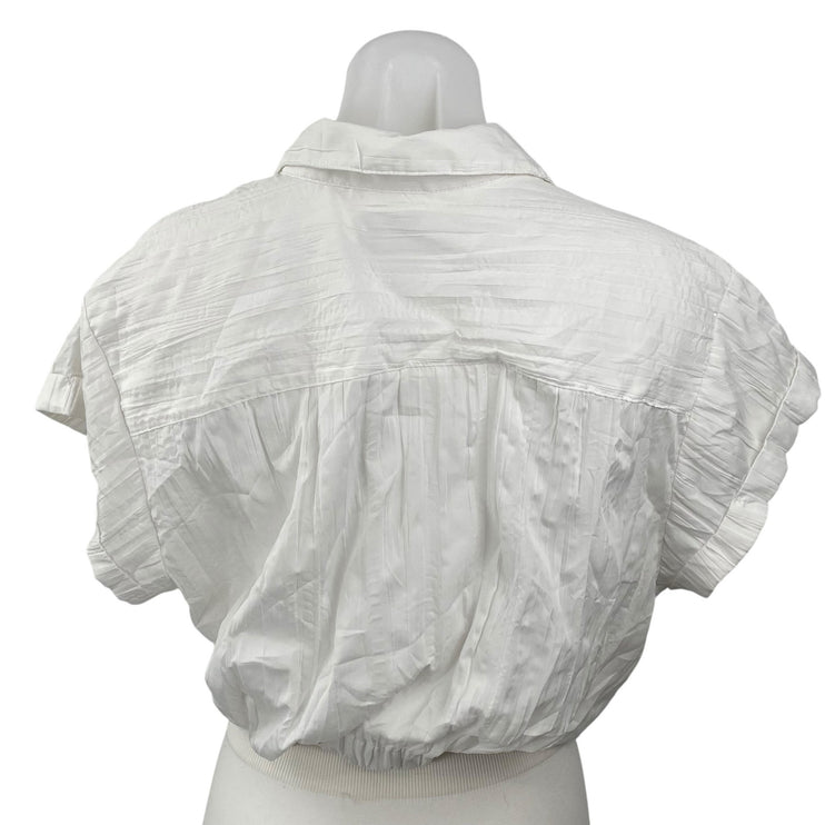 Urban Outfitters Women's White Twist Front Short Sleeve Shirt Crop Top Size M