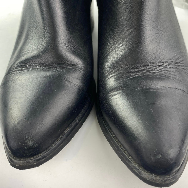 Blondo Elvina Women's Black Leather Zip Pointed Toe Block Heels Ankle Boots 8.5M