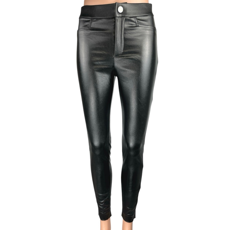 Zara Women's Black Coated Faux Leather Skinny Slim Mid Rise Trousers Pants XS