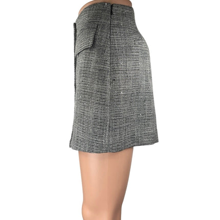 Express Gray Plaid Checkered Tweed High Waisted Mini Wrap Skort Skirt Size 6