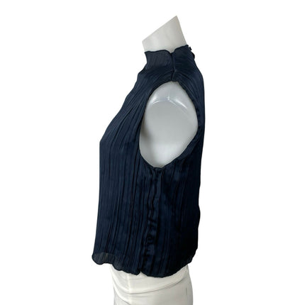 Abercrombie & Fitch Women's Blue Pleated Mock Neck Sleeveless Tank Blouse Top XS