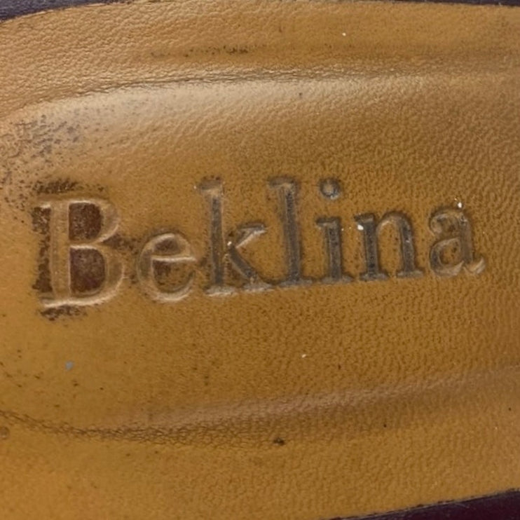 Beklina Baya Red Ribbed Leather Close Round Toe Block Heel Mules Clogs Shoes 9.5