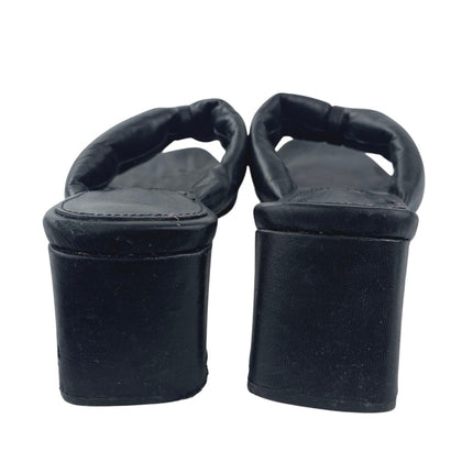 Schutz Fairy Mid Black Leather Square Toe Block Heels Slip On Sandals Size 7.5B