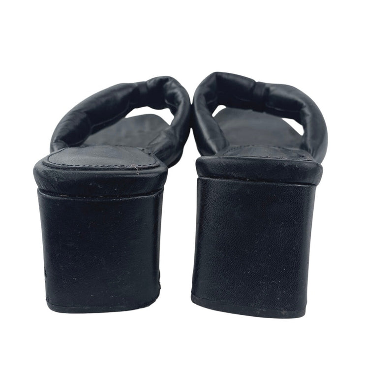 Schutz Fairy Mid Black Leather Square Toe Block Heels Slip On Sandals Size 7.5B