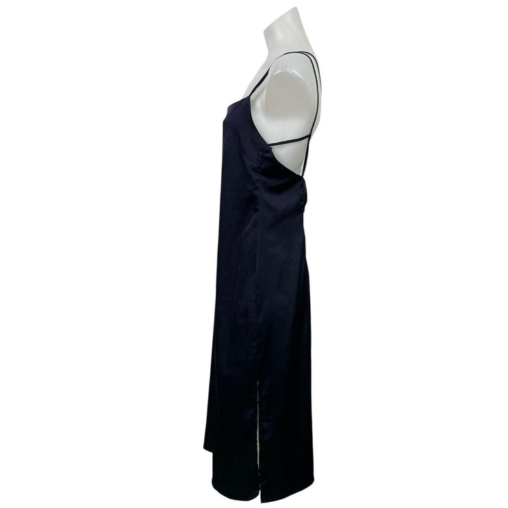 And Co Blue Satiny Feel Sleeveless Midi Camisole Tank Slip Shift Sheath Dress S