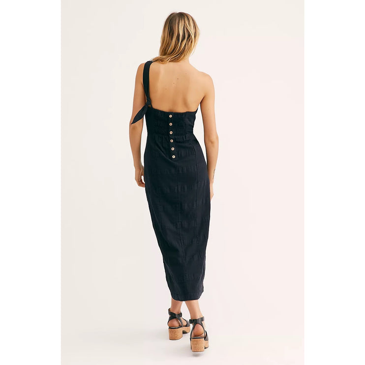 Free People At Leisure Black One Shoulder Sleeveless Wrap Midi Dress Size XS