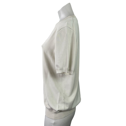 Sandro Women's Off White Knit Crew Neck Short Sleeve Pullover Sweater Top Size M