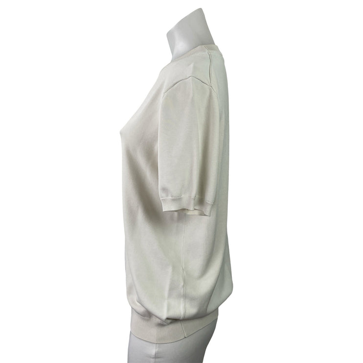 Sandro Women's Off White Knit Crew Neck Short Sleeve Pullover Sweater Top Size M