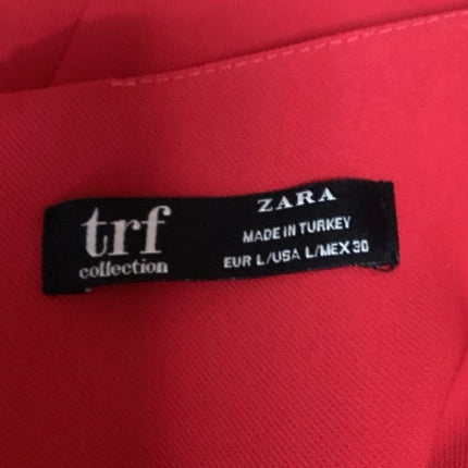 Zara TRF Red Short Cap Sleeve V Neck  Mini Back Zipper Casual Shift Dress Sz L