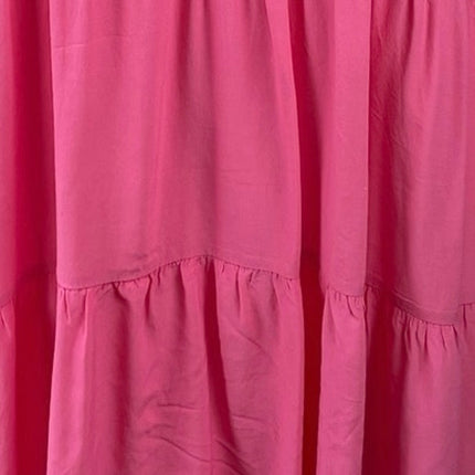 Loft Pink Tiered Ruffle Short Sleeve Button Up Mini Flare A-Line Shift Dress XL