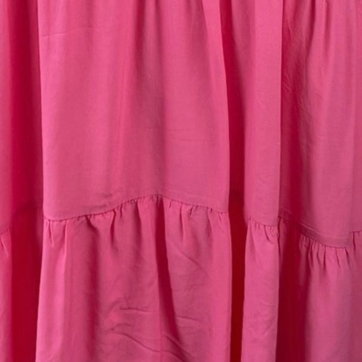 Loft Pink Tiered Ruffle Short Sleeve Button Up Mini Flare A-Line Shift Dress XL