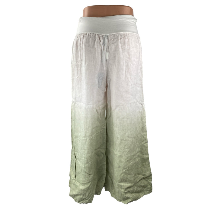 NEW Venti6 White Green Ombre High Rise Wide Leg Baggy Palazzo Trousers Pants S
