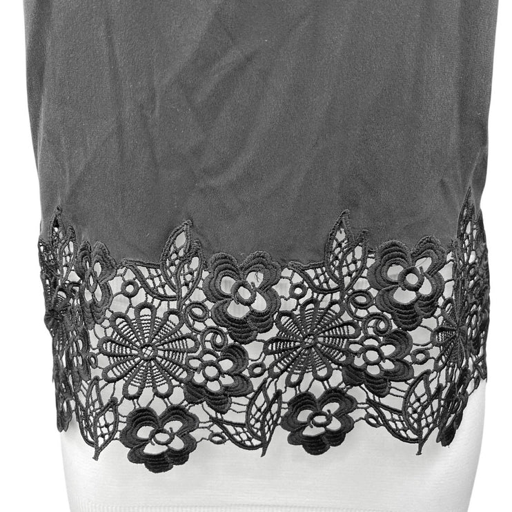 Equipment Black Silk Lace Crochet Crew Neck Short Sleeve Shirt Blouse Top Size M