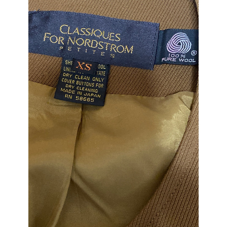 Vintage Classiques for Nordstrom 100% Pure Wool Brown Crop Blazer Coat Jacket XS